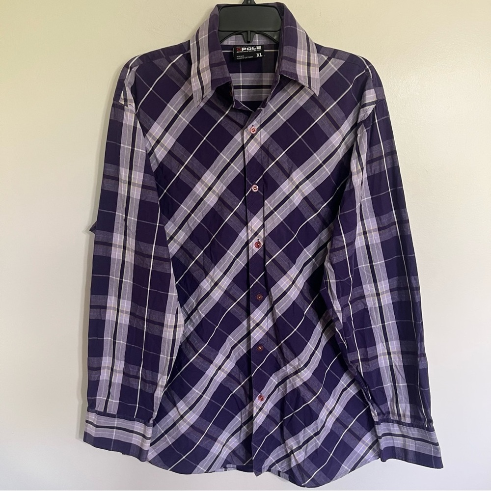 Men's South Pole Southpole Long Sleeve Plaid Button Down Shirt‎ Size XL Purple